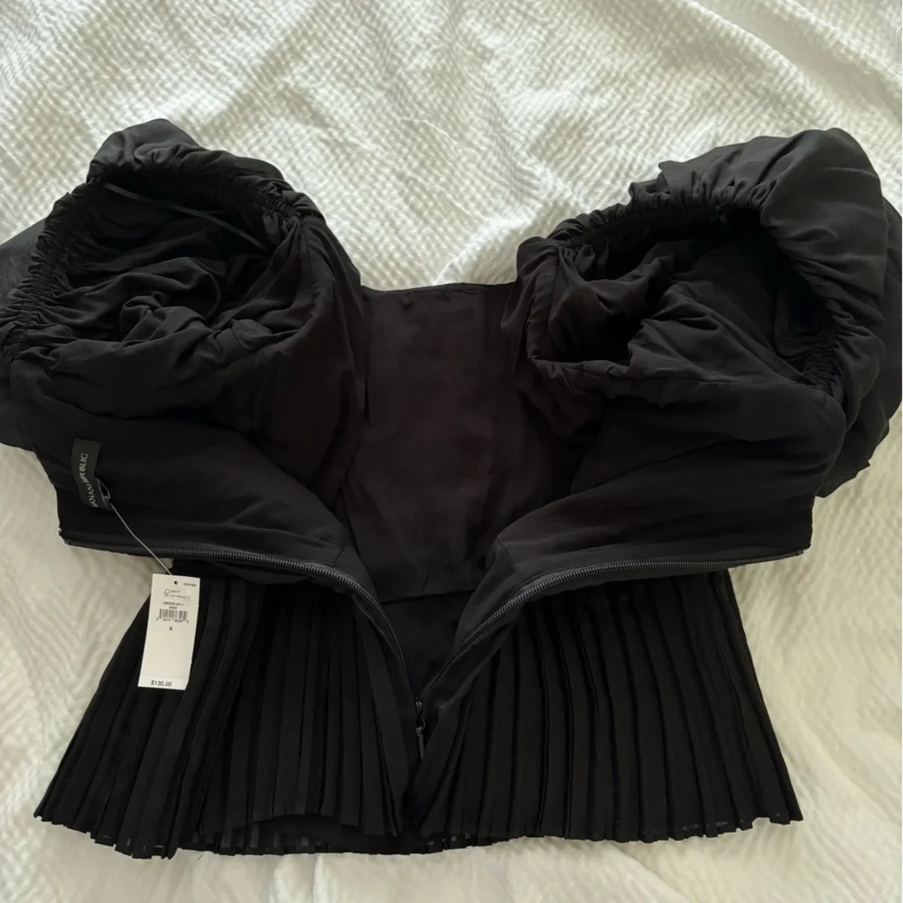 Banana Republic Black Pleated Romantic Puff Sleeve Top